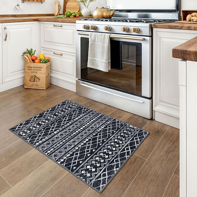 KUTA Moroccan Boho Entryway Rug, 2x3 Black Entrance Small Area Rug Non-Slip - Image 2