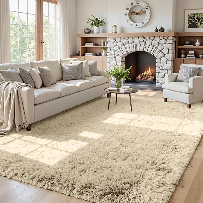 5x7 Area Rugs for Living Room Rug: Soft Fluffy Shag Beige Rugs for Bedroom - Image 2