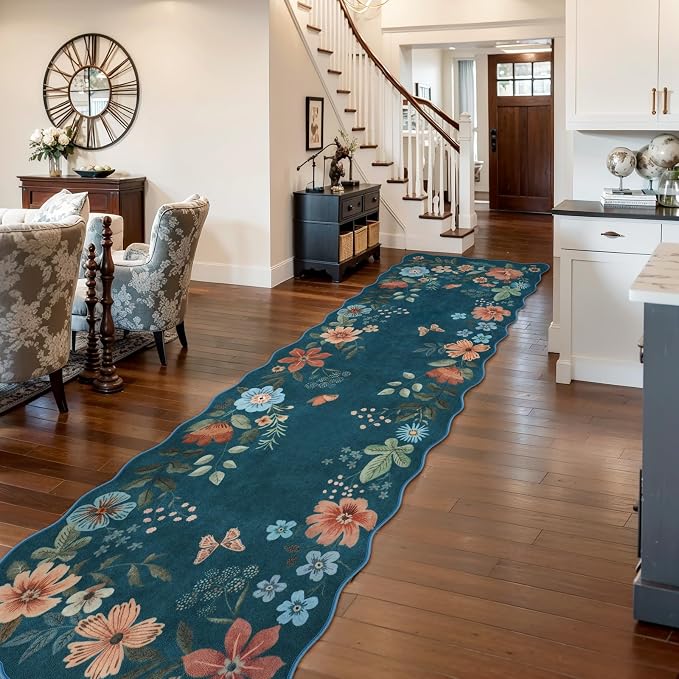 Lahome Floral Hallway Runner Rug Non Slip, Kitchen Distressed Carpet - Image 2