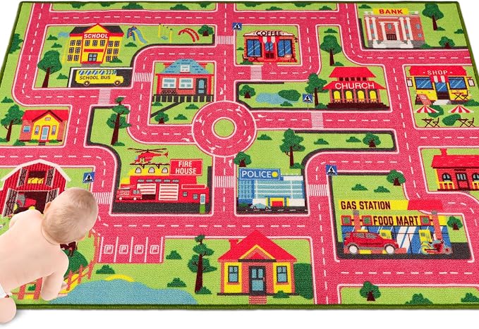 Kids Carpet Playmat Rug 59"x39.4", Car Rug - Image 8