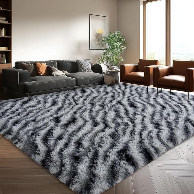 Fluffy Rugs for Living Room, 6x9 Ft Zebra Black and White Area Rug, Soft Large - Image 2