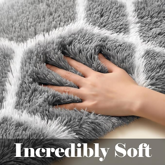 ONASAR 7x9 Area Rugs for Living Room Bedroom, Large Fluffy Grey and White Throw - Image 2