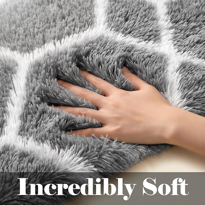 ONASAR 5x7 Area Rugs for Living Room Bedroom, Fluffy Grey and White Faux Fur - Image 2