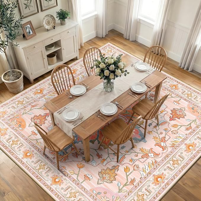 RELEANY Area Rugs Square 10ft Washable Non-Slip, Floral Vintage Distress by RELEANY