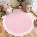 GarveeHome Scalloped Edge Solid Pink 4ft Round Rug Circle Modern Minimalism by GarveeHome