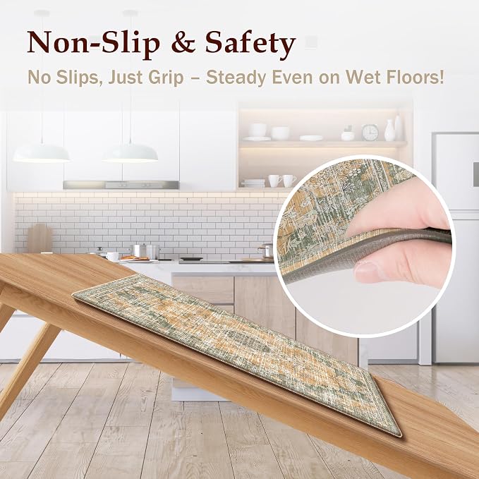 Boho Kitchen Mats for Floor 2 Piece Set Anti Fatigue Cushioned PVC Kitchen Rugs - Image 4