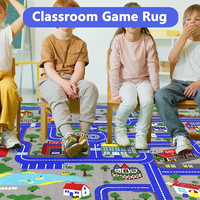 Capslpad Kids Rug Educational Play Rug 6.6' x 9.8' Classroom Traffic Road Kid - Image 6