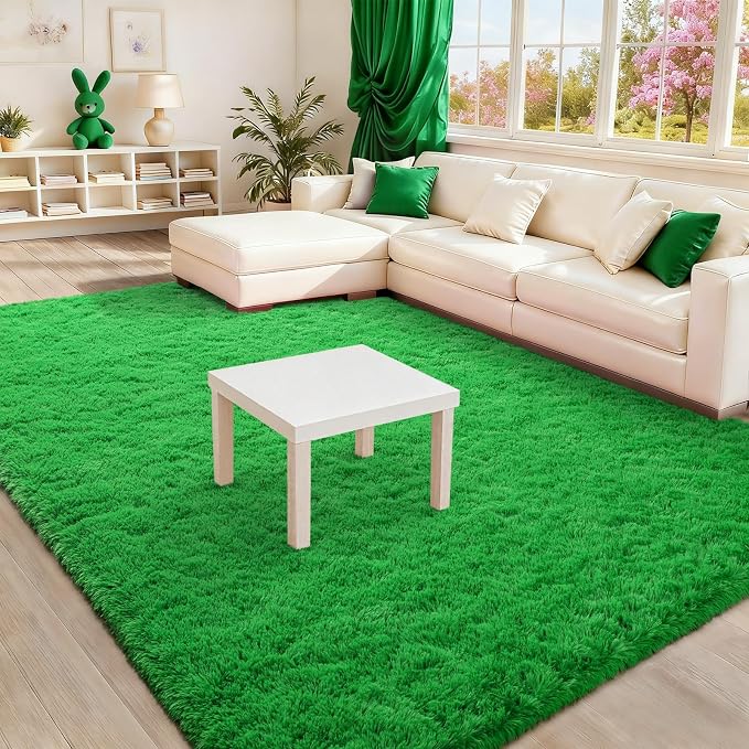 BENRON Green Fluffy Rugs for Living Room Bedroom 4x6, Soft Plush Fuzzy Shaggy - Image 6