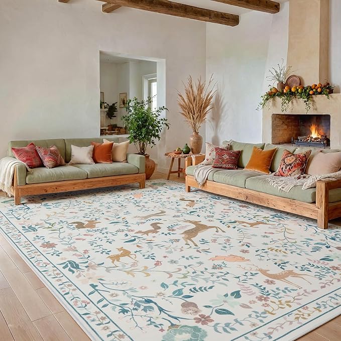 8x10 Area Rugs Washable Rug: Large Boho Living Room Rug Soft Non-Slip Low Pile - Image 3