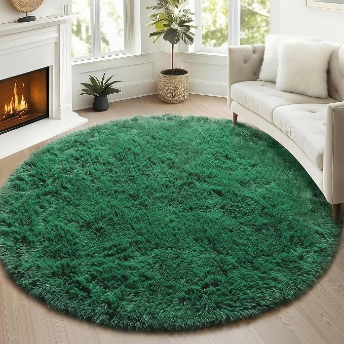 ONASAR Dark Green Round Area Rug 4ft, Soft Bedroom Circle Rugs - Image 5