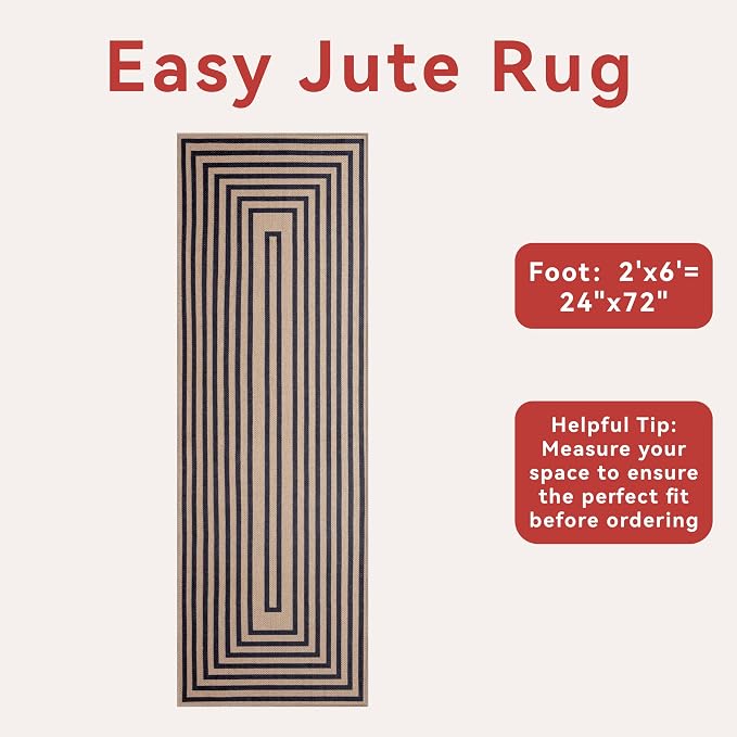 Tangsoo Easy Jute Rug 2x6 Washable Runner Rug - Image 3