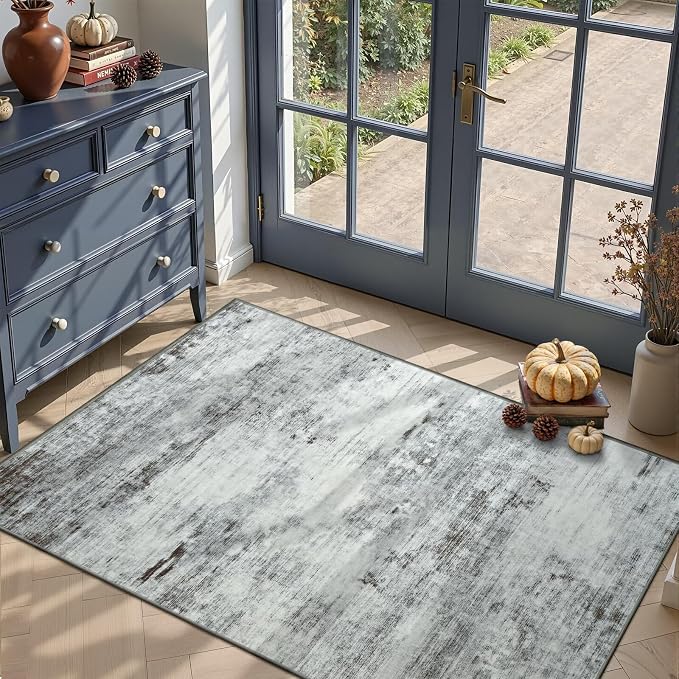 Toneed Abstract Area Rug Modern Washable Rug Soft Non Slip Rug Low Pile by Toneed