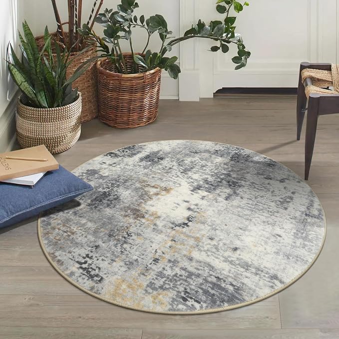 Lahome Modern Abstract Round Rug - 3Ft Small Washable Kitchen Round Area Rug - Image 3