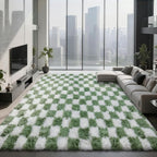 Area Rugs for Bedroom Living Room, 8x10 Green and White Fluffy Soft Checkered - Image 3