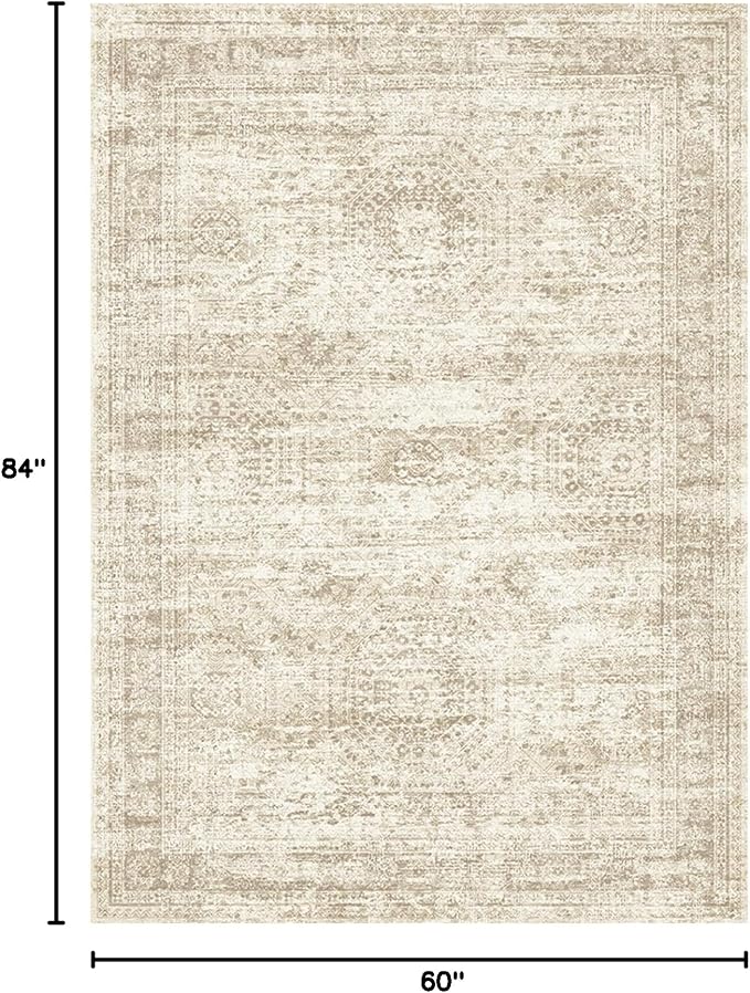 Soalmost 5x7 Area Rugs Beige Low Pile Indoor Washable Trendy Faded Style Rugs - Image 2