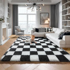 KICMOR Rugs for Living Room, 5x8 Area Rug Black and White Fluffy Shag Soft - Image 5