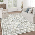 6x9 Washable Area Rugs Beige and Sage Green Vintage Boho Floral Farmhouse Rug by Dotiiorug