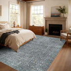 Latte&Fog 5x7 Area Rugs for Living Room, Vintage Blue Washable Rug, Boho Floral - Image 4