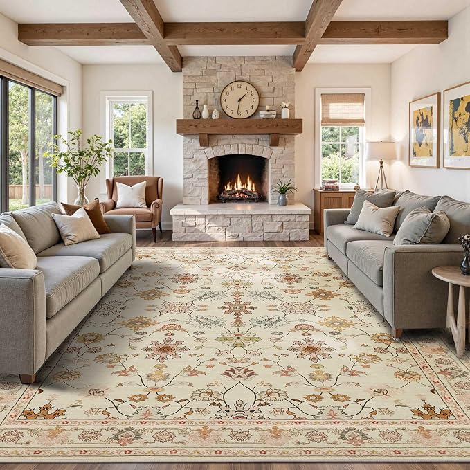 Rugxara Large 9X12 Rugs for Living Room Bedroom, Washable Rug, Vintage Boho - Image 3