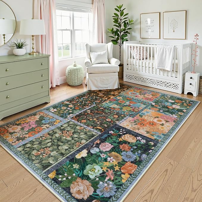 LIVEBOX 5x7 Washable Rug for Living Room, Soft Patchwork Dark Brown Rugs for - Image 3