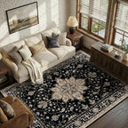 RELEANY Area Rugs 5'x7' Washable Non-Slip, Floral Vintage Distress Medallion by RELEANY