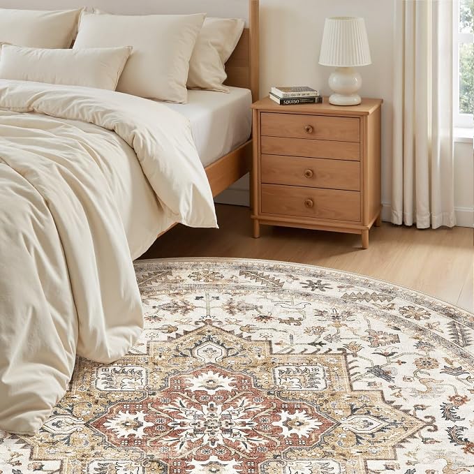 6ft Round Vintage Living Room Area Rug - Image 4