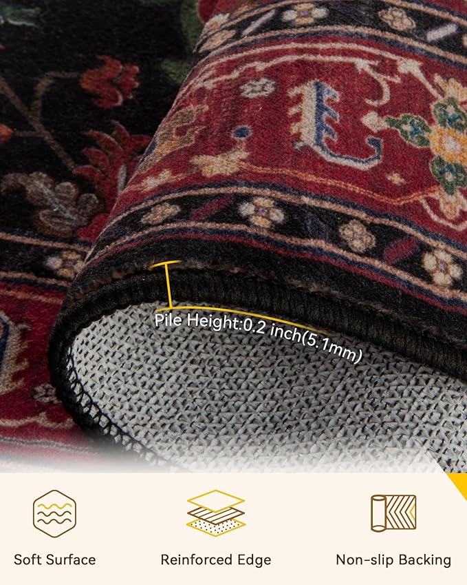 RELEANY Area Rugs 3'x4' Washable Non-Slip, Floral Vintage Distress Medallion - Image 2