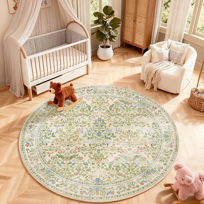 Washable Round Rugs for Bedroom 4ft: Living Room Rug Stain Resistant Non Slip - Image 6