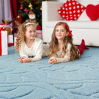 5x7 Blue Washable Area Rug for Bedroom Living Room, Leaf Geometric Patter Shag - Image 3