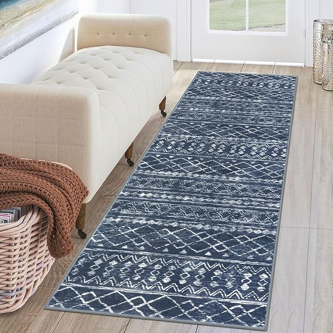 KUTA Moroccan Washable Hallway Runner Rug, 2x6 Non-Slip Vintage Navy Blue Boho by KUTA