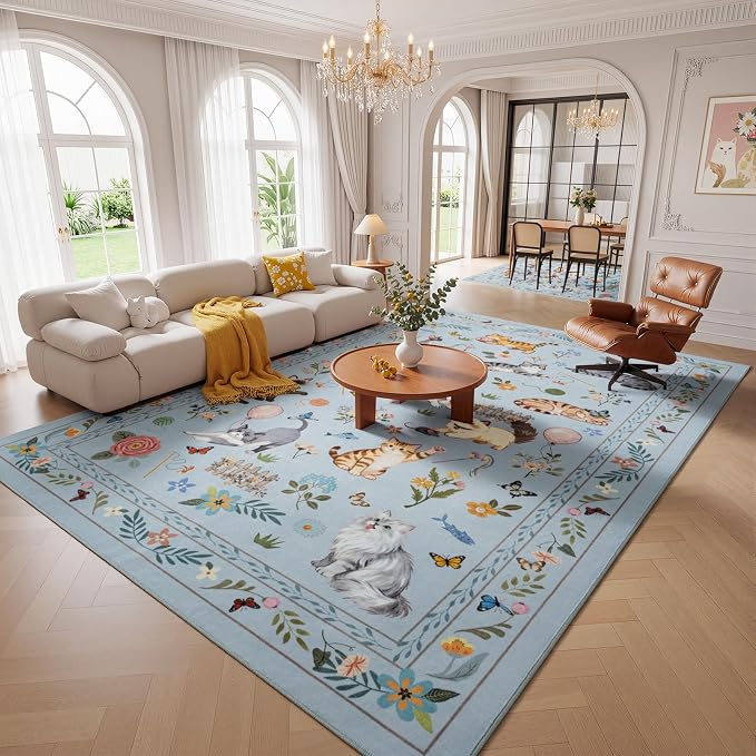 Unirea 9x12 Light Blue Grey Cat Area Rug - Image 9