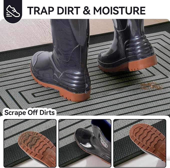 Front Door Mat 17''x30'', Absorbent Dirt Resist Washable Non Slip Low-Profile - Image 3