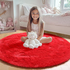 ONASAR Red Round Rugs 5ft for Bedroom Living Room, Fluffy Circle Area Rug for - Image 8