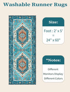 SERISSA Boho Washable Runner Rug, 2x5 Rug Runner Non-Slip Vintage Blue Hallway - Image 6