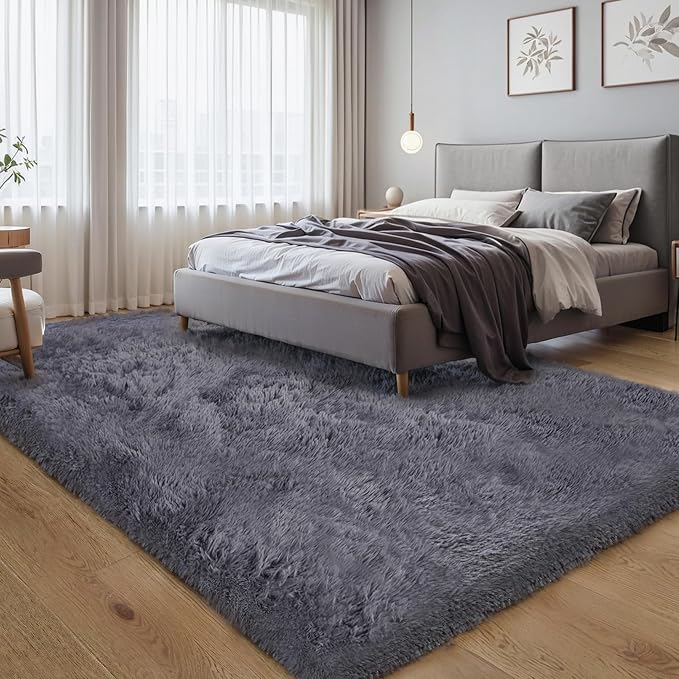 KICHOWUA Thick Area Rug Grey Fluffy 4x6 - Image 7