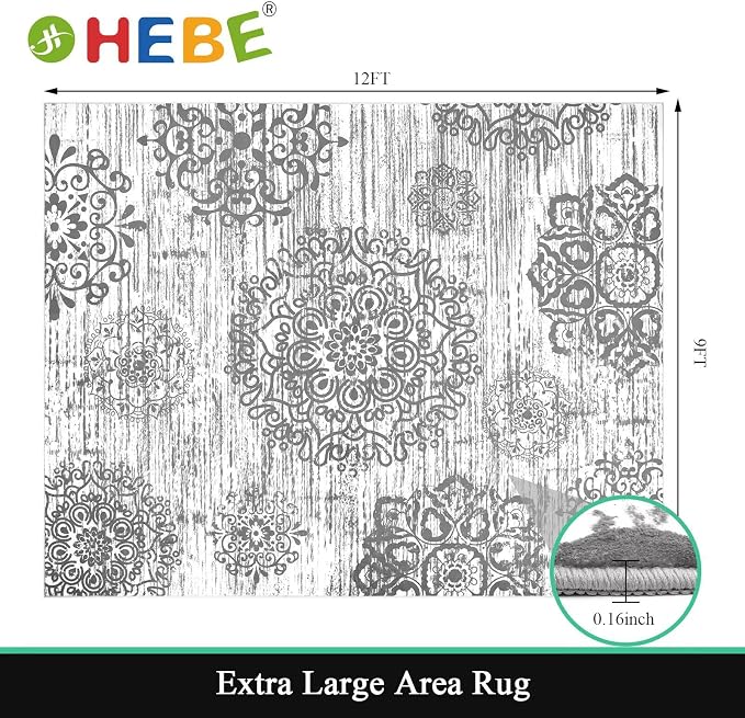 HEBE Area Rugs for Living Room 9'x12', Washable Non Slip Boho Bedroom Rug - Image 2