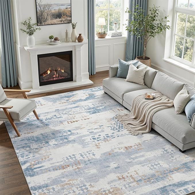DCX Abstract Area Rug 5x7, Washable Blue Modern Rug - Image 3