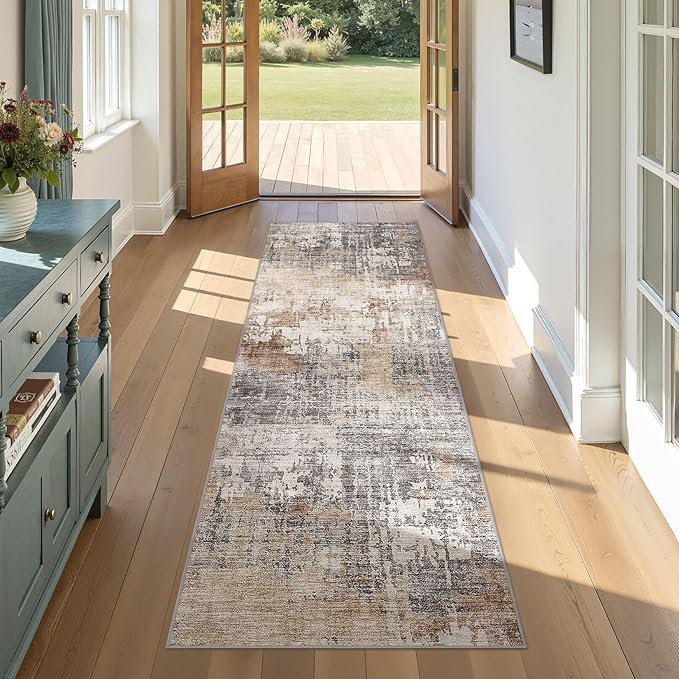 DMOYEST Washable Runner Rug for Hallway: 2x6 Neutral Modern Abstract Low Pile by DMOYEST