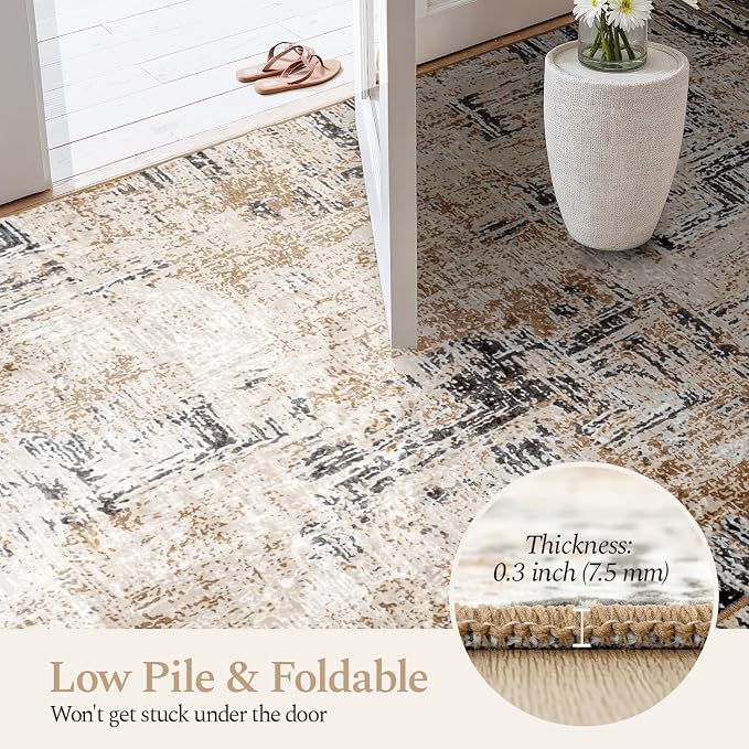 Rugflix 8x10 Washable Area Rugs, Neutral Boho Carpet Living Room Rug Non Slip - Image 5