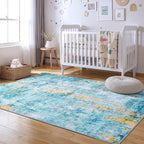 Ompaa Living Room Rug 5x7 Teal Blue Area Rug Machine Washable Boho Rug Non Slip - Image 5