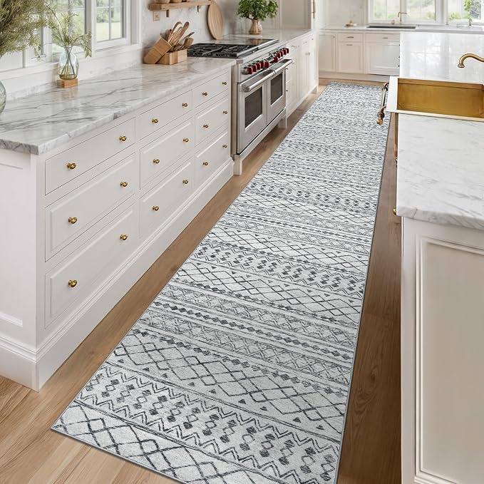 KUTA Long Hallway Runner Rug 2.6x16 Non-Slip Washable, Moroccan Vintage Beige - Image 2