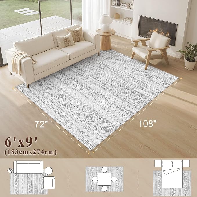 cotiled 6x9 Area Rugs Living Room Rug: Washable Boho Rugs - Image 2