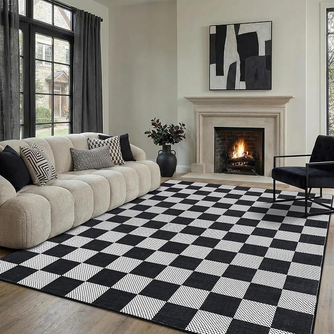 GarveeHome Checkered Dark 9x12 Area Rugs by GarveeHome