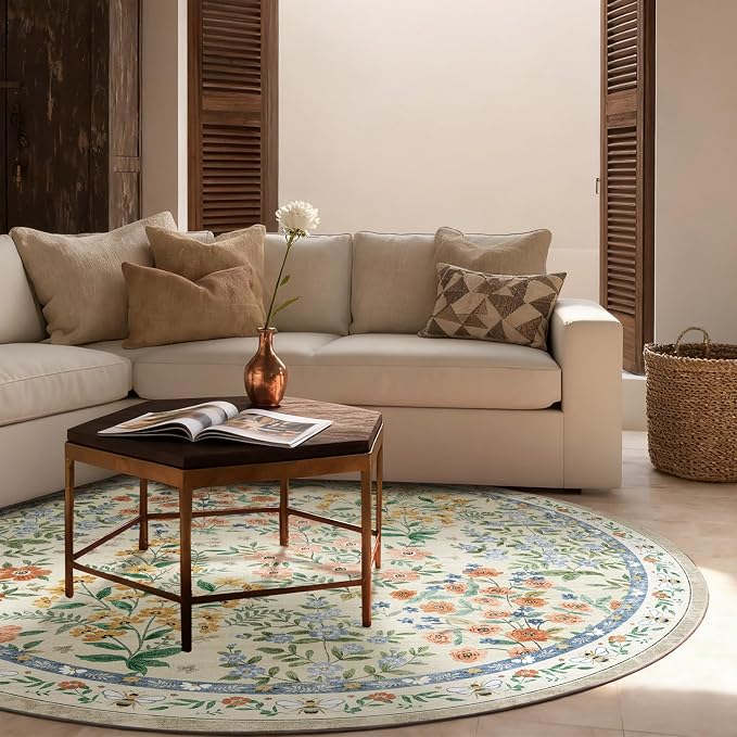 Washable Round Rugs for Bedroom 4ft: Living Room Rug Stain Resistant Non Slip - Image 4
