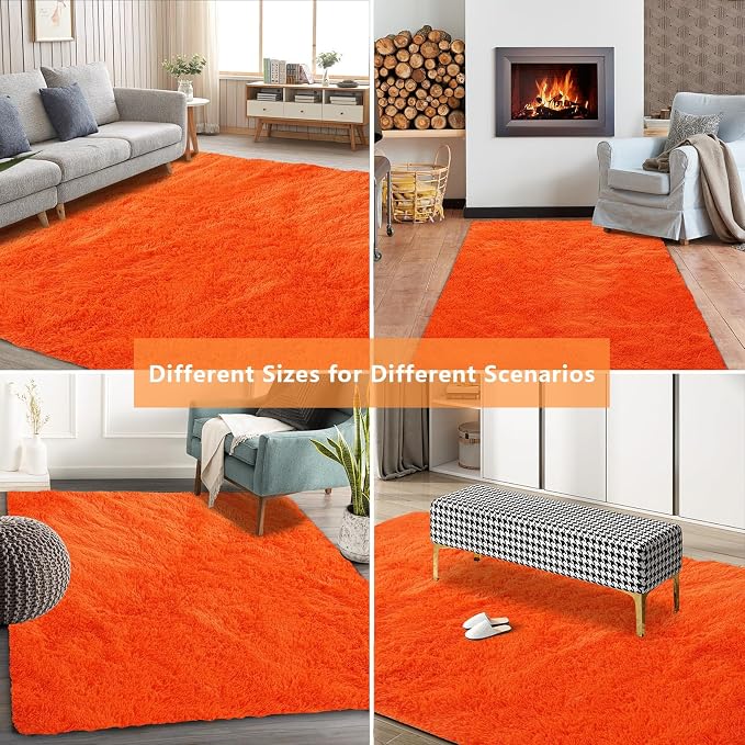 Orange Shag Area Rugs for Bedroom Living Room, 8X10 Ultra Soft Fluffy Area Rugs - Image 8