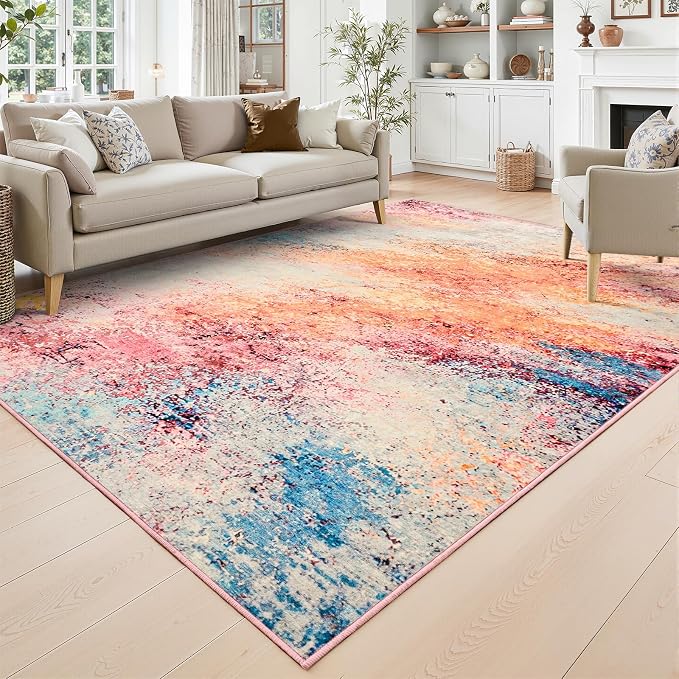 Toneed Abstract Area Rug Modern Washable Rug Soft Non Slip Rug Low Pile by Toneed