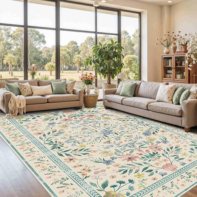 Rugxara Floral Rug for Living Room Bedroom, 8x10 Area Rugs, Large Non Slip Low by Rugxara