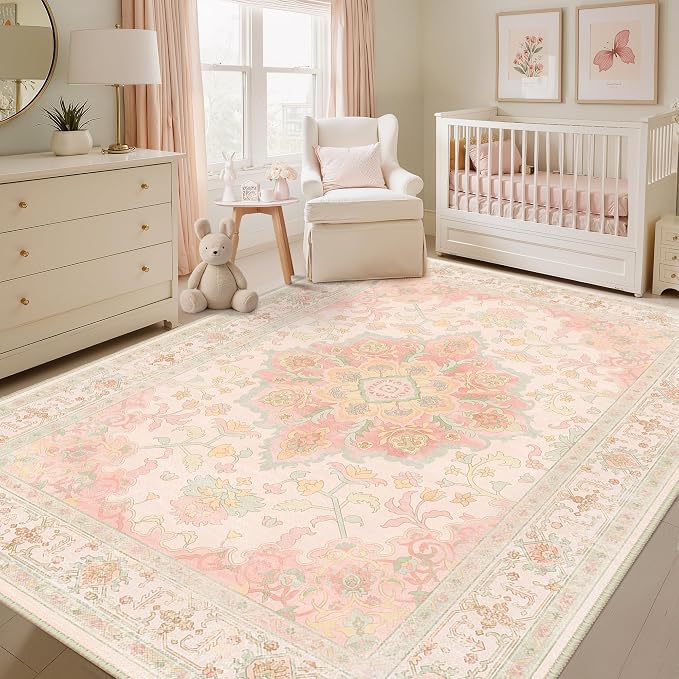 CAPALOCA Machine Washable Rugs Nursery Rug 8x10 Cute Girl Non Slip Low Pile - Image 2