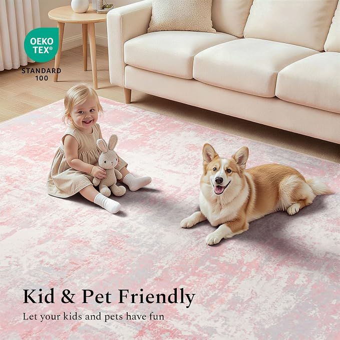 Rugflix 8x10 Area Rugs for Kids Girls Room, Washable Large Rug Stain-Resistant - Image 6