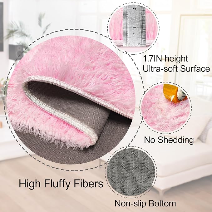 8x10 Pink Area Rugs for Bedroom Girls Room, Tie-Dyed Fluffy Pink Rug for - Image 6